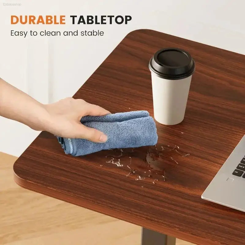 Rustic Brown Overbed Rolling Table - Adjustable Mobile Bedside Desk for Home & Hospital Use