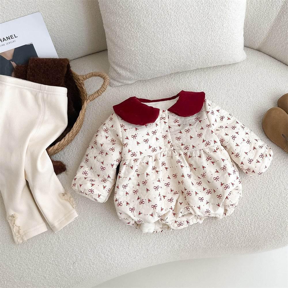 Adorable Floral Baby Romper with Bunny Ears and Bow Detail - Estalios