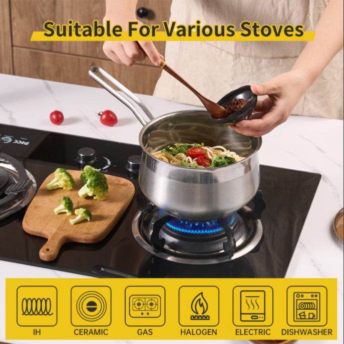 Non-Stick Stainless Steel Saucepan With Lid, 2.85QT - Estalios