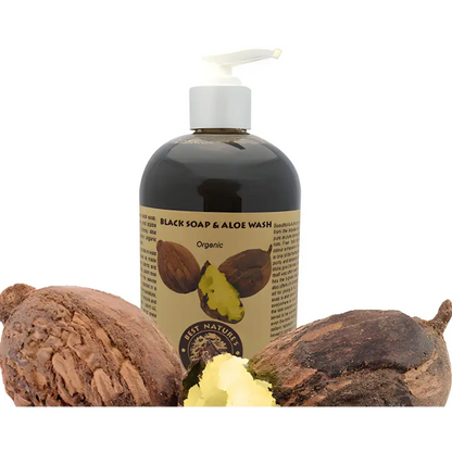 African Black Soap Aloe Wash 8oz in a pump bottle for clean, healthy skin