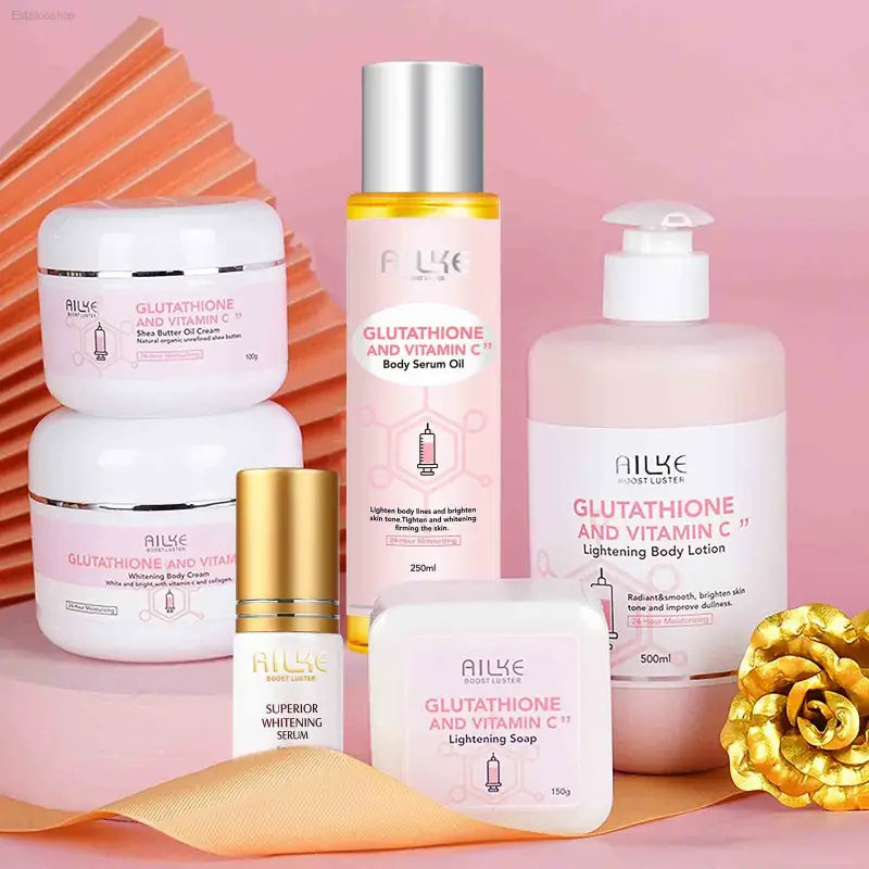 AILKE Brightening Skin Care Set, with Vitamin C, Glutathione, Reduce Spots, Moisturizing, Smooth Soft Skin, Improve Skin Radiant