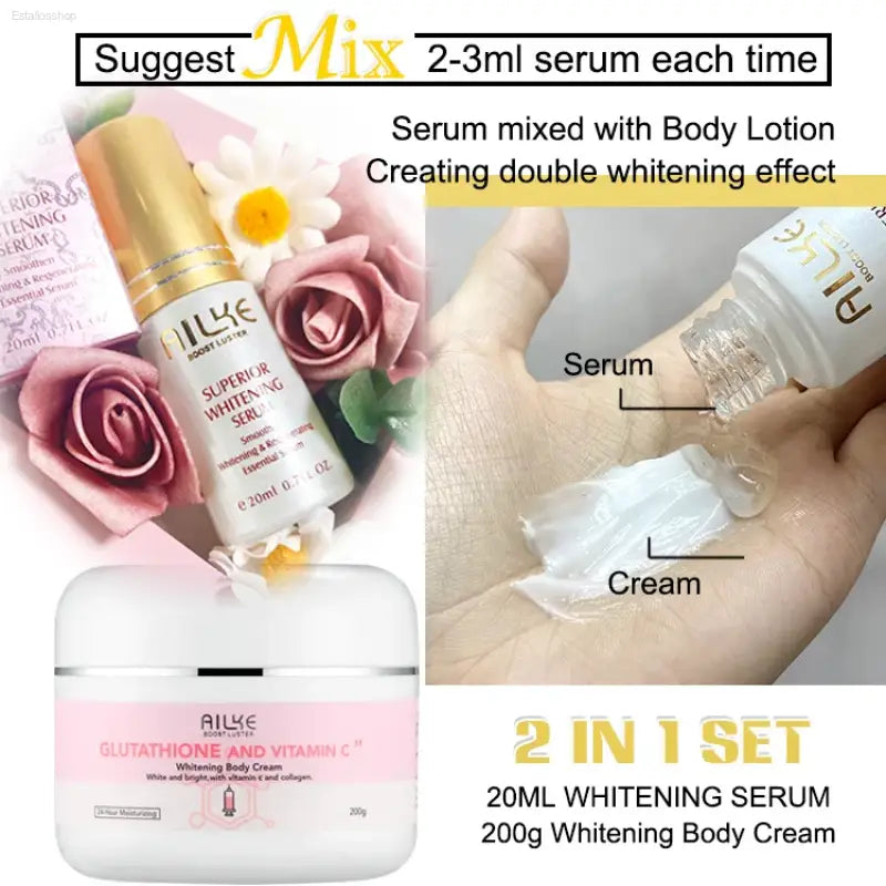 AILKE Brightening Skin Care Set, with Vitamin C, Glutathione, Reduce Spots, Moisturizing, Smooth Soft Skin, Improve Skin Radiant