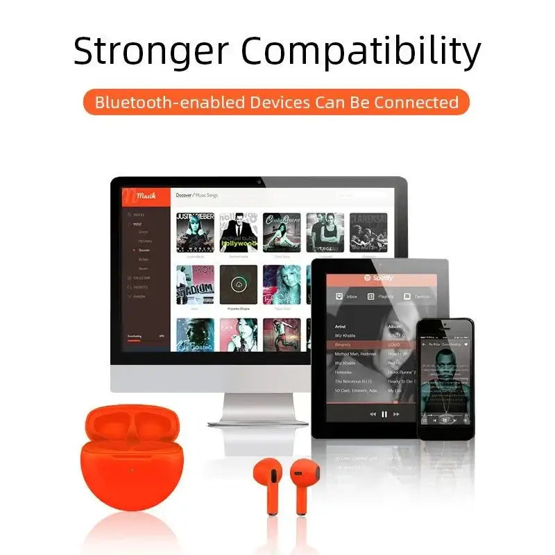 Stylish Orange Air Pro TWS Fone Bluetooth Earbuds with charging case for on-the-go sound