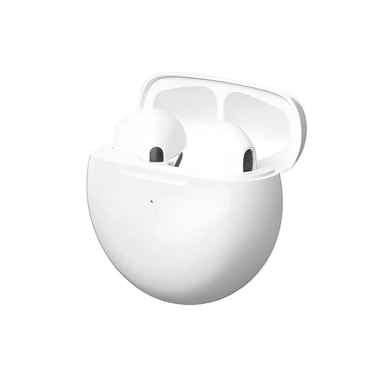 White Air Pro TWS Fone Bluetooth Earbuds in their sleek charging case