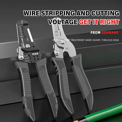 Two Airaj wire stripper tools showcasing the multitool plier crimper for easy wire work