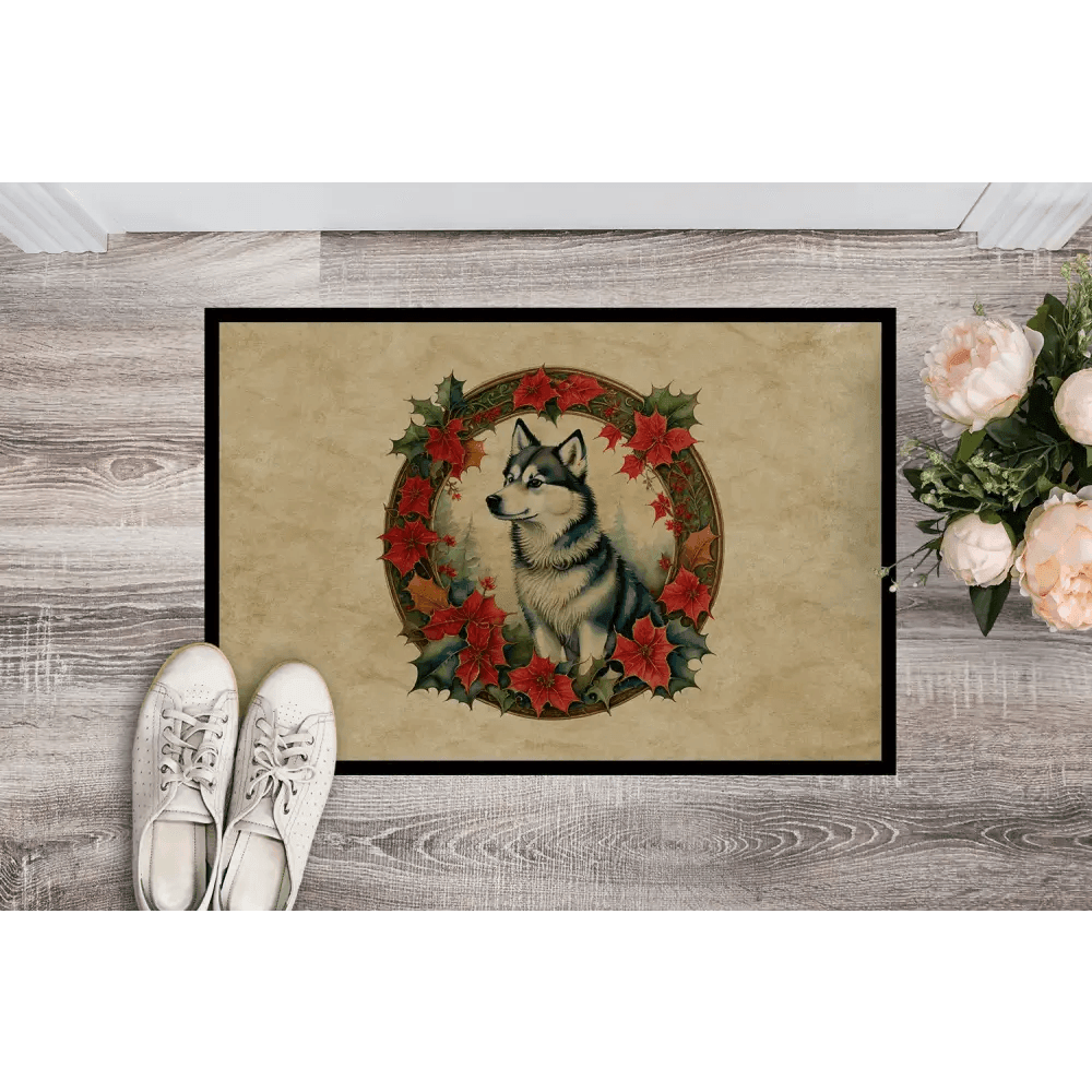 Husky Welcome: Floral Wreath Doormat! Okay, here's a product description for the Husky Welcome: Floral Wreath Doormat! - Estalios