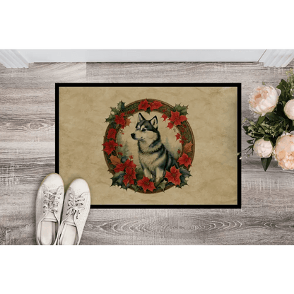 Husky Welcome: Floral Wreath Doormat! Okay, here's a product description for the Husky Welcome: Floral Wreath Doormat! - Estalios