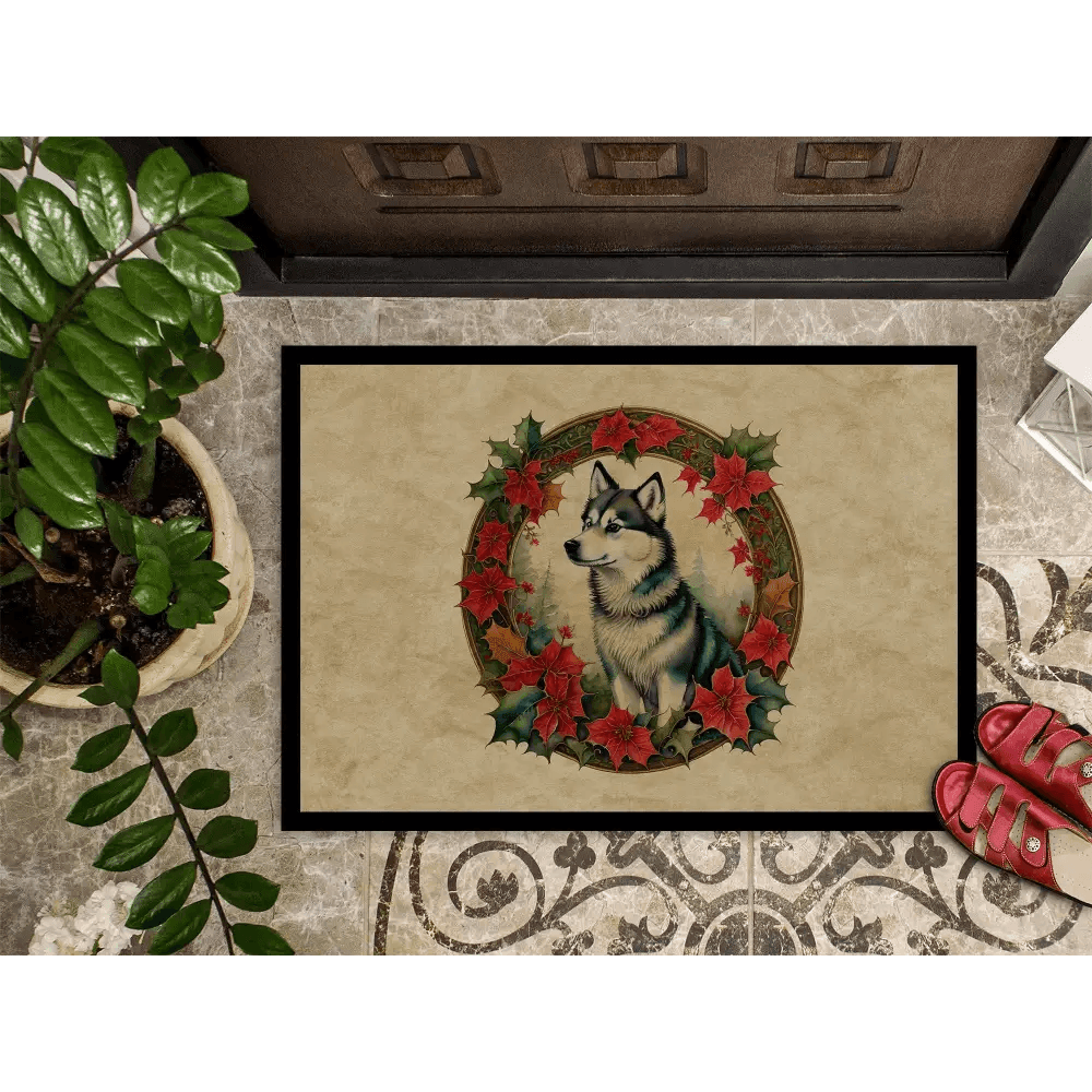 Husky Welcome: Floral Wreath Doormat! Okay, here's a product description for the Husky Welcome: Floral Wreath Doormat! - Estalios