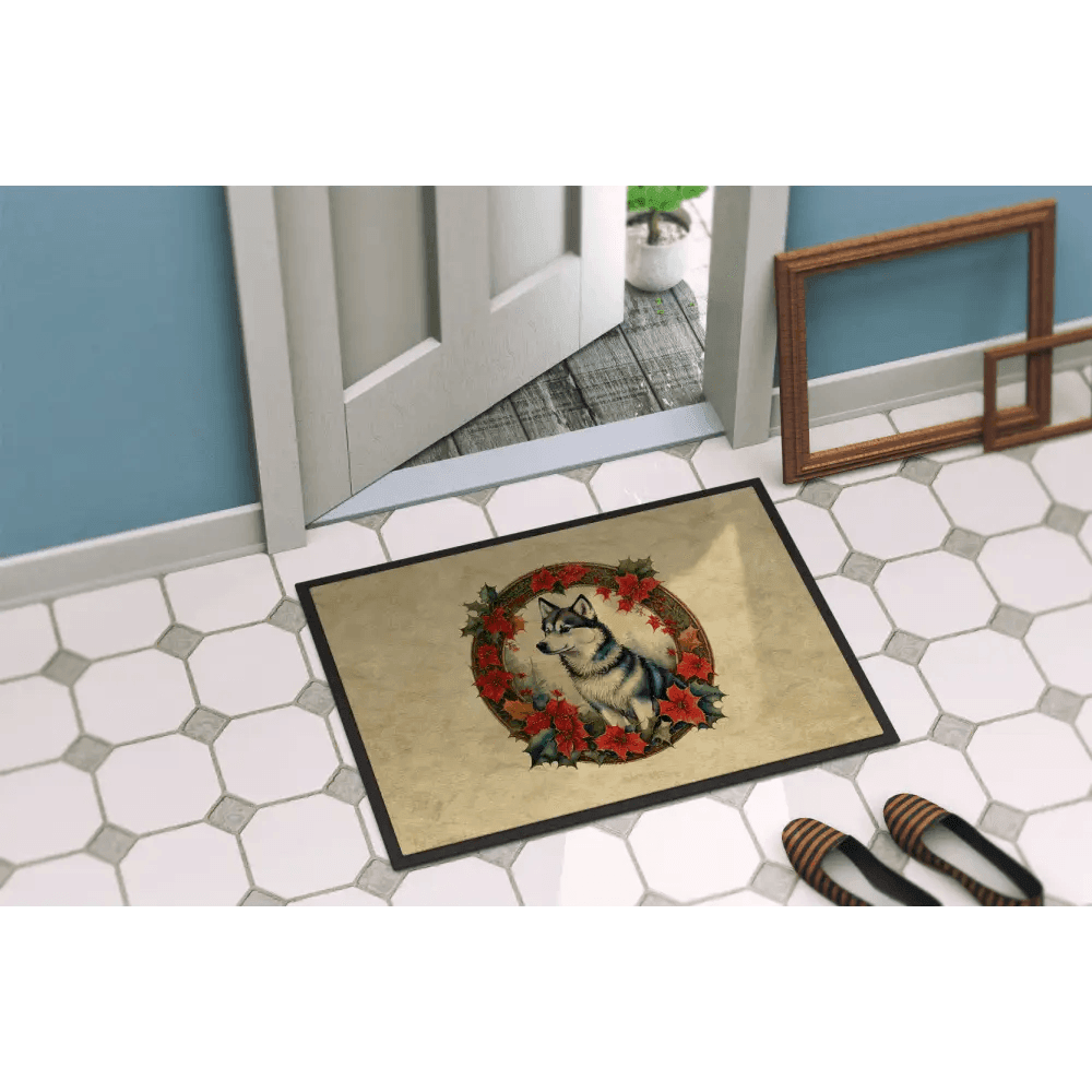 Husky Welcome: Floral Wreath Doormat! Okay, here's a product description for the Husky Welcome: Floral Wreath Doormat! - Estalios