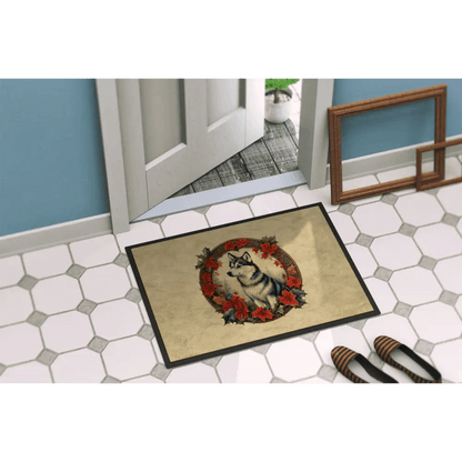 Husky Welcome: Floral Wreath Doormat! Okay, here's a product description for the Husky Welcome: Floral Wreath Doormat! - Estalios