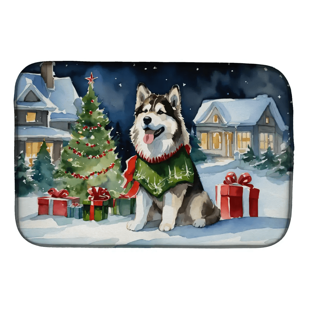 Alaskan Malamute Cozy Christmas Dish Drying Mat Pad - Estalios