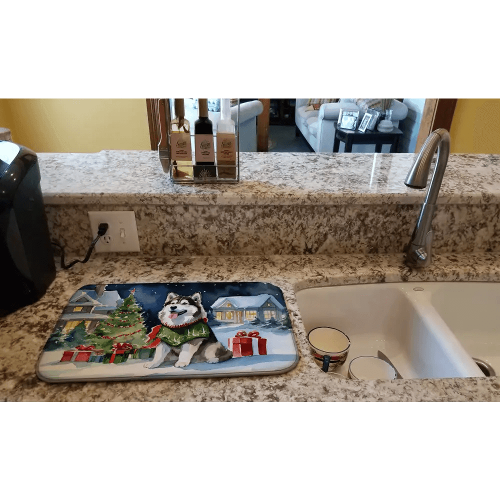 Alaskan Malamute Cozy Christmas Dish Drying Mat Pad - Estalios