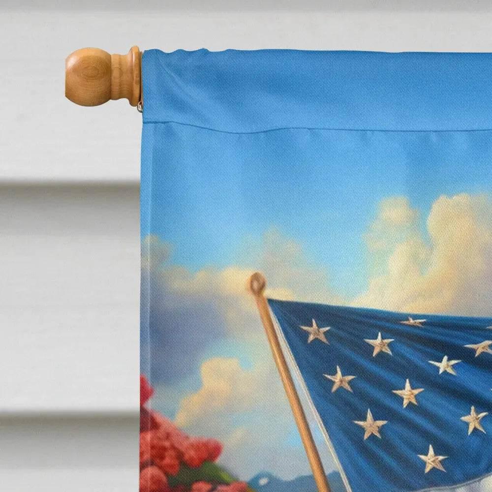Poodle Power: American Pride House Flag! Show your Patriotic Spirit with our Delightful Patriotic Poodle Flag Garden Decor! this Charming Set Features a Patriotic - Estalios