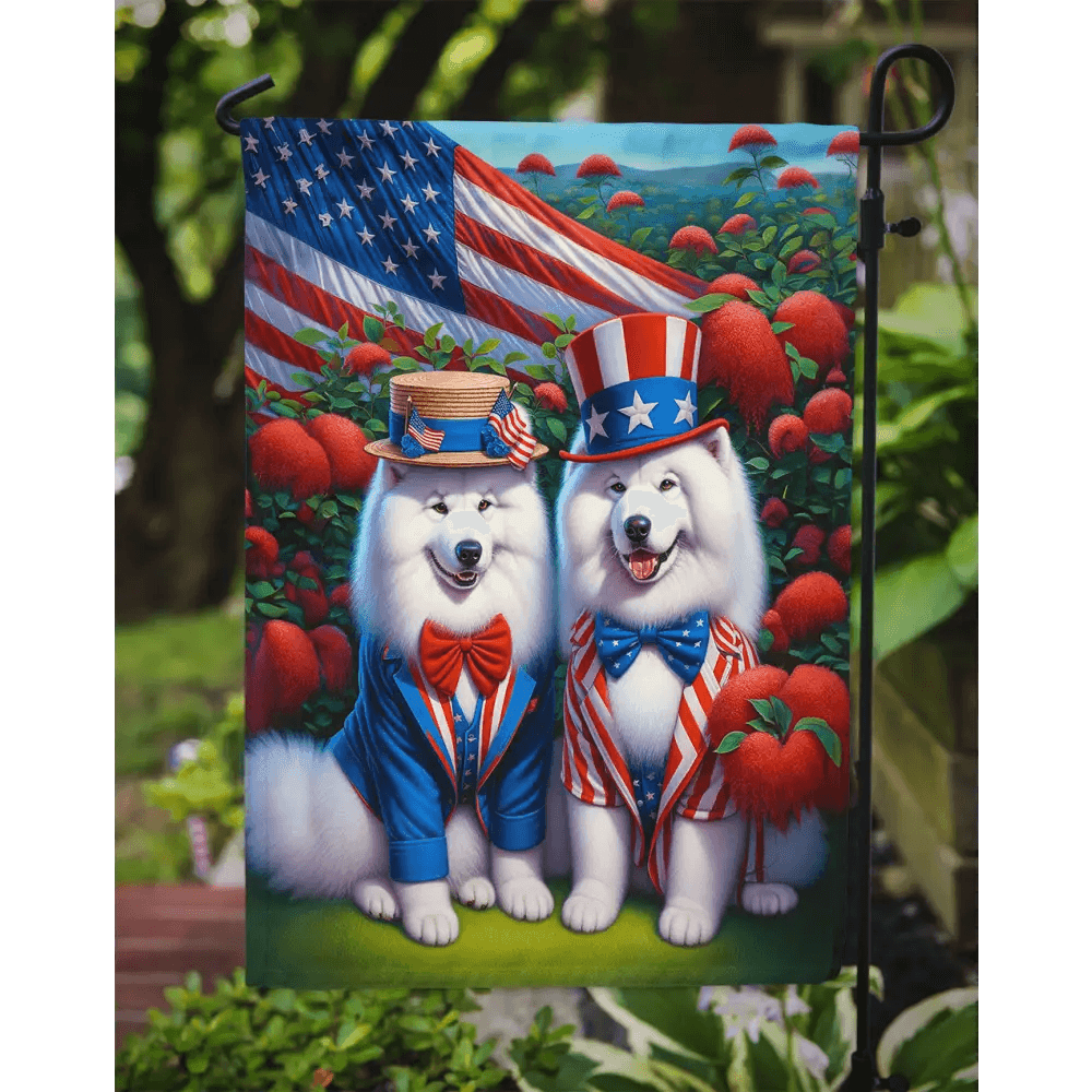 All American Samoyed Garden Flag for Vibrant Outdoor Decor - Estalios