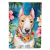 Aloha Bull Terrier: Tropical Dog Garden Flag! Product Description: Bring a Splash of Island Vibes to your Garden with this Adorable Tropical Dog Garden Flag! - Estalios
