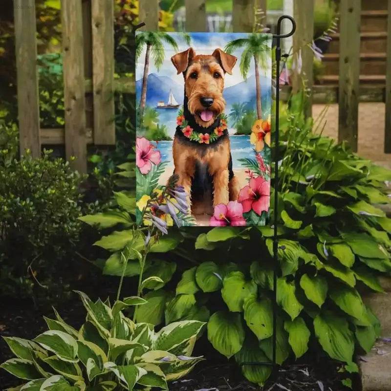 Aloha Pup Garden Flag: Tropical Vibes Only! Bring a Touch of Paradise to your Yard with this Adorable Aloha Pup Garden Flag! Featuring a Watercolor - Estalios
