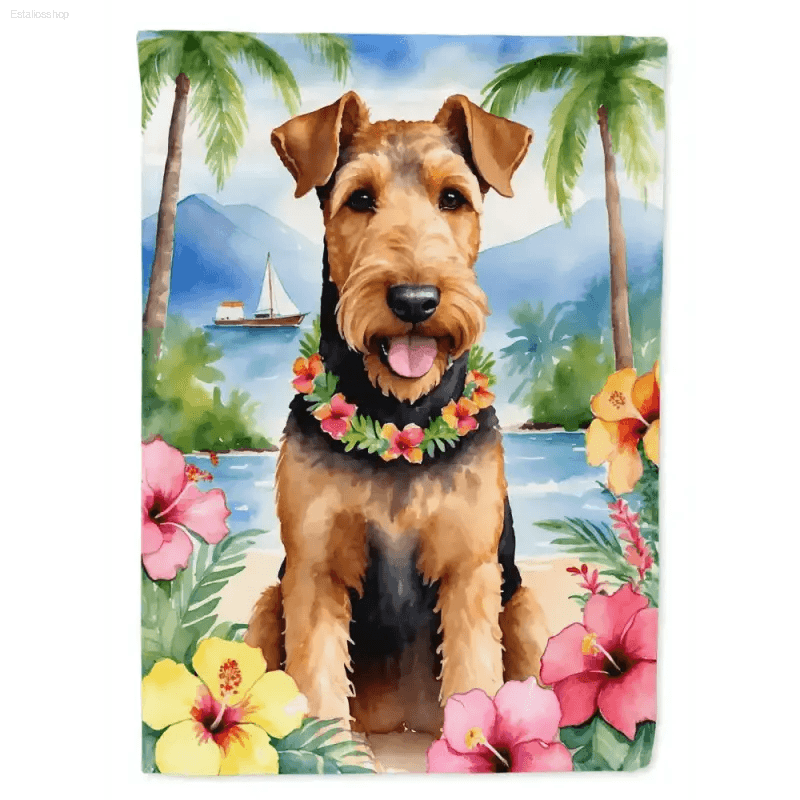 Aloha Pup Garden Flag: Tropical Vibes Only! Bring a Touch of Paradise to your Yard with this Adorable Aloha Pup Garden Flag! Featuring a Watercolor - Estalios