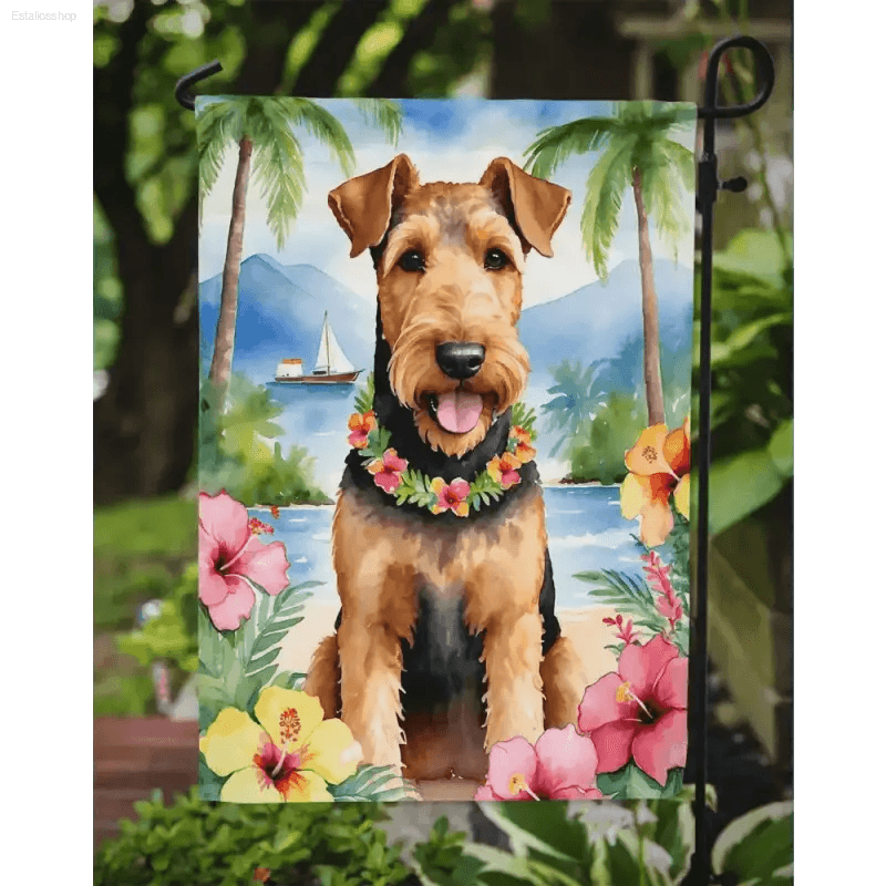 Aloha Pup Garden Flag: Tropical Vibes Only! Bring a Touch of Paradise to your Yard with this Adorable Aloha Pup Garden Flag! Featuring a Watercolor - Estalios