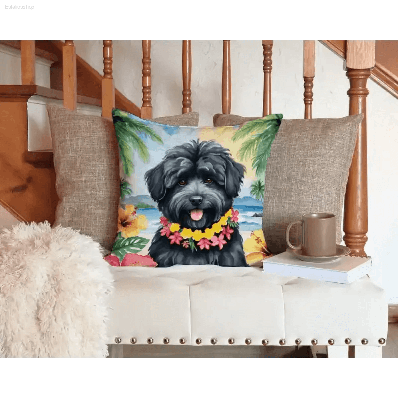 Aloha Pup Paradise Pillow: Unleash the Island Vibes! Bring a Touch of Paradise to your Home with our Adorable Aloha Pup Paradise Pillow! this Decorative Pillow - Estalios