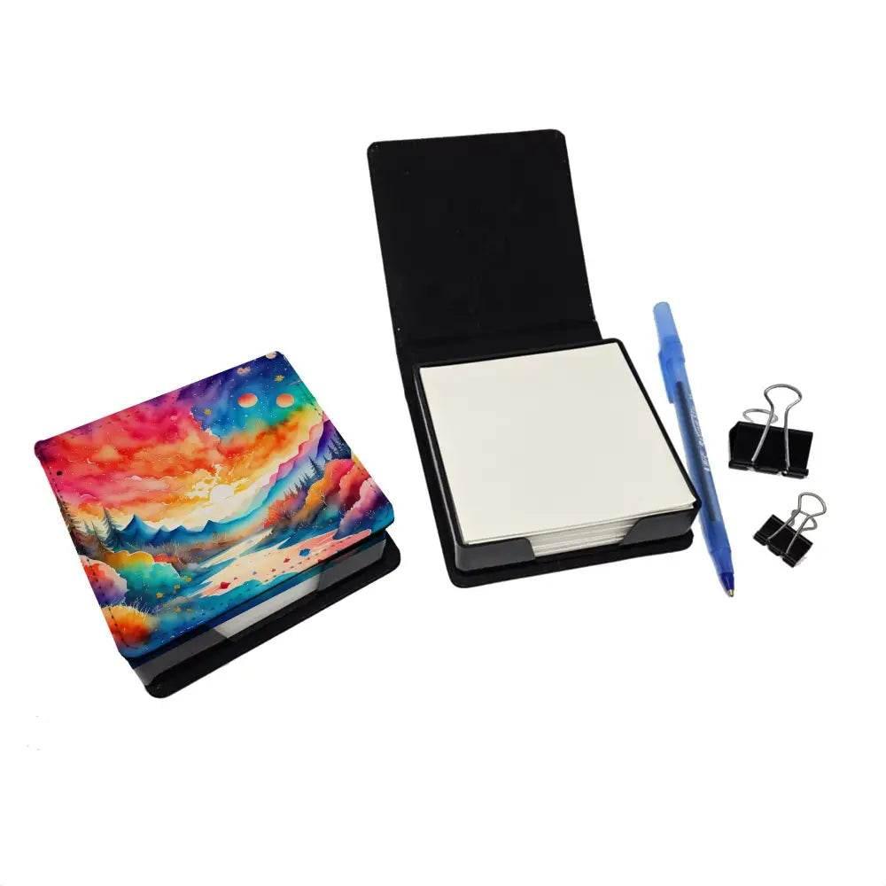 Amaranths in Color PU Leather Note Paper Holder with Artist-Designed Cover, Desk Accessory, Office Gift - Estalios