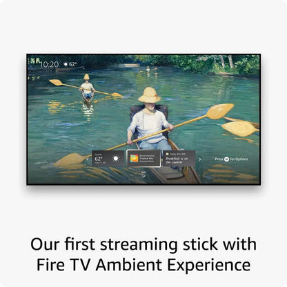 Frameless smart television showcasing Fire TV Stick 4K Max supports Wi-Fi for streaming