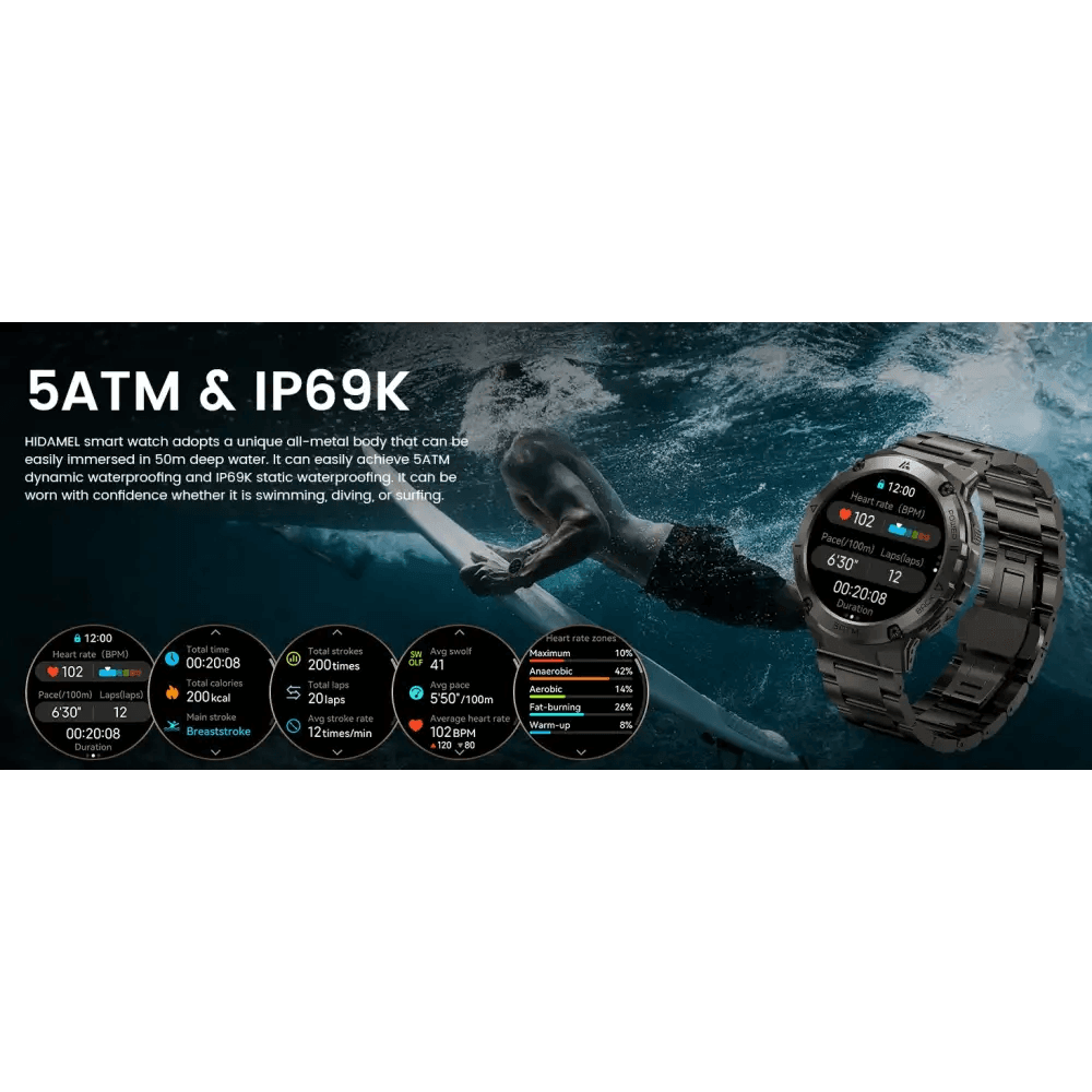 AMAZTIM T3E GPS Smart Watch for Men - 5ATM Waterproof - Estalios