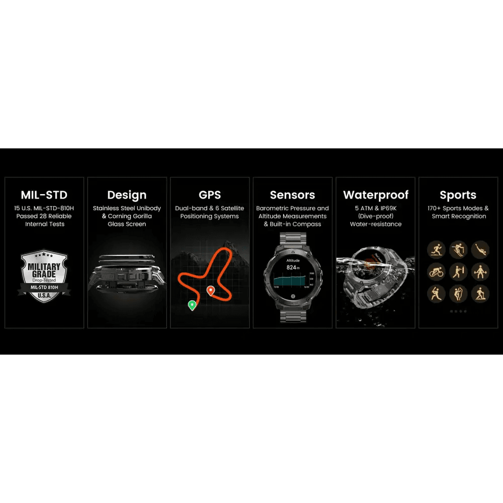 AMAZTIM T3E GPS Smart Watch for Men - 5ATM Waterproof - Estalios