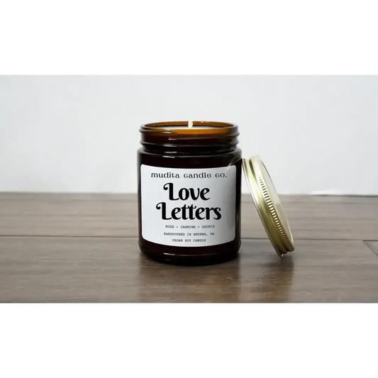 Amber jar candle with lid, Amber Rose Jasmine Love Letters for a soothing vibe