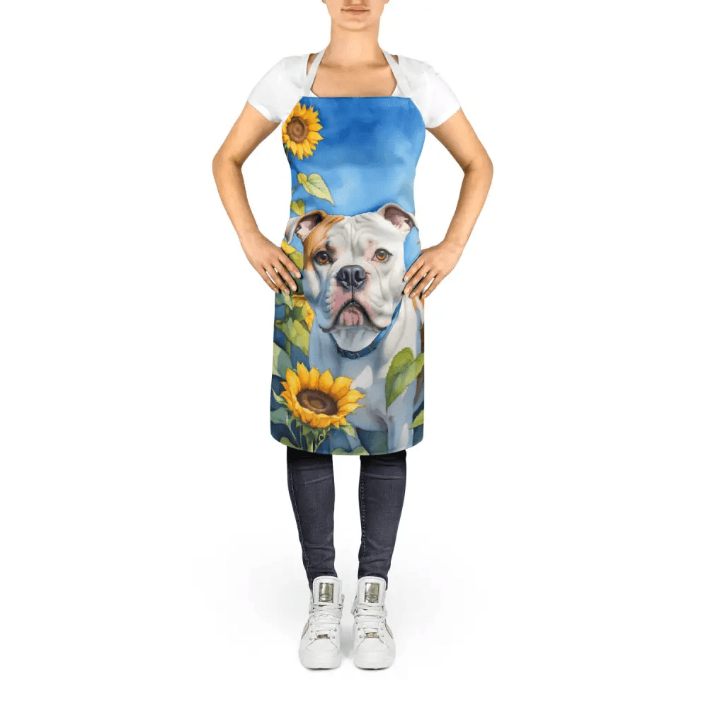 American Bulldog Apron in Sunflowers for Stylish Cooking - Estalios