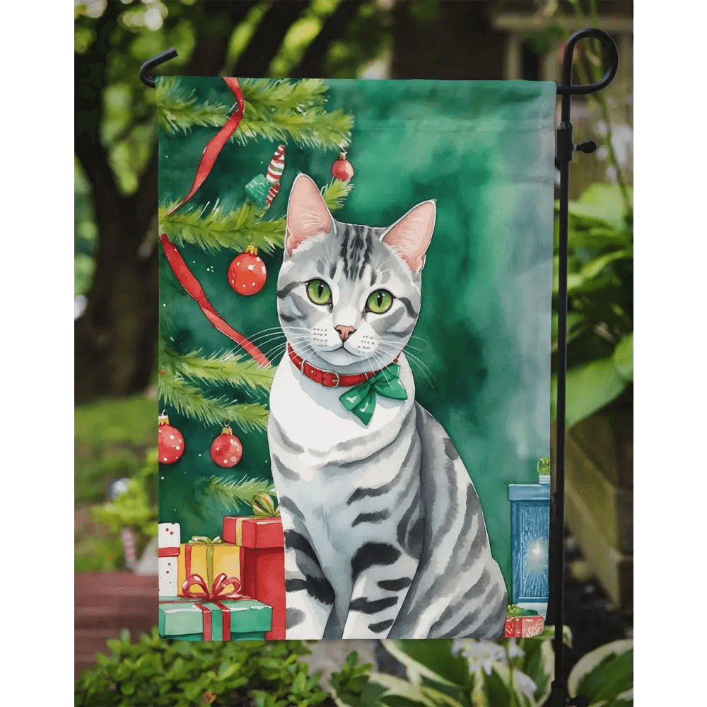 Vibrant American Shorthair Cat Garden Flag for Christmas - Estalios