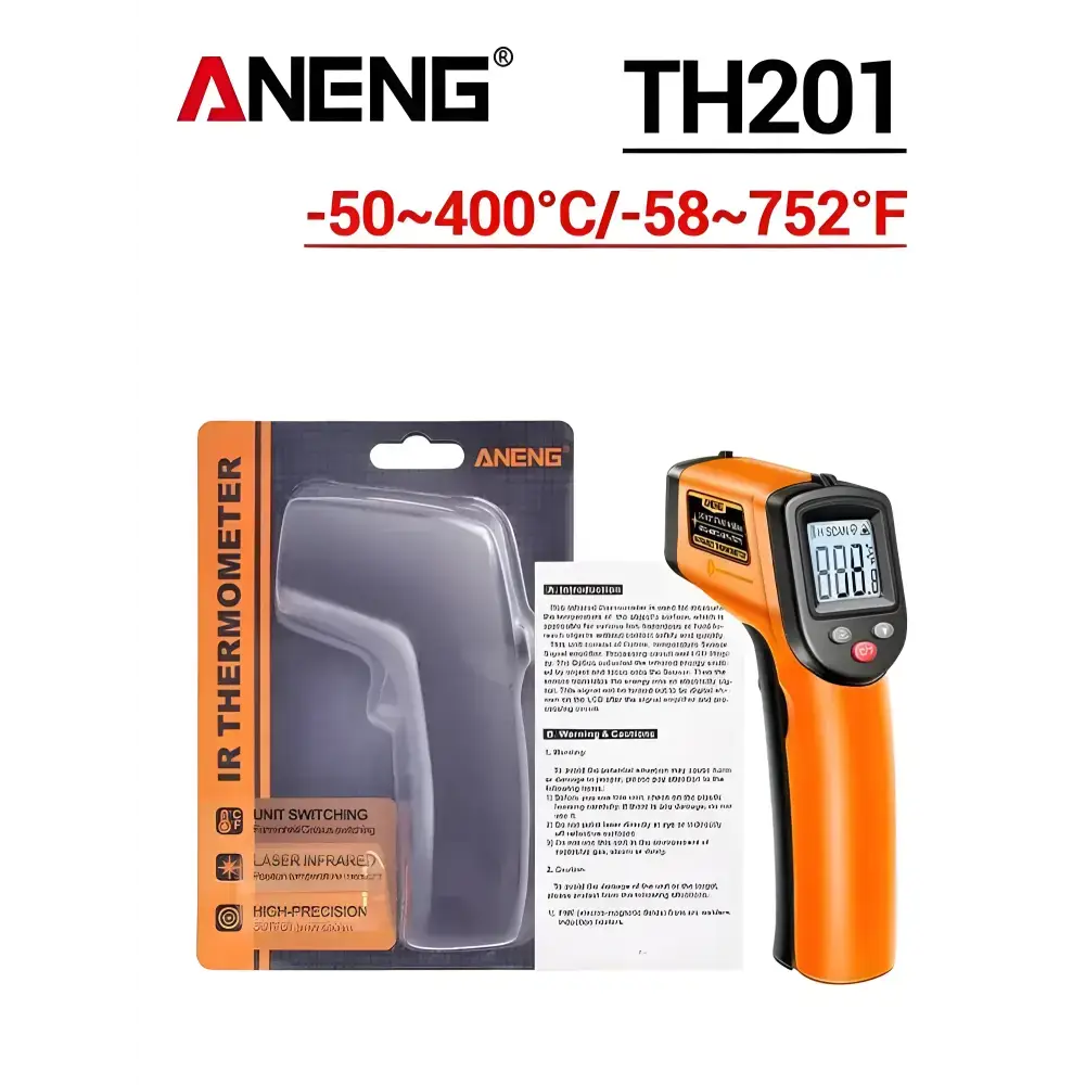 Digital Infrared Thermometer kit featuring ANENG TH201 Celsius display for easy use