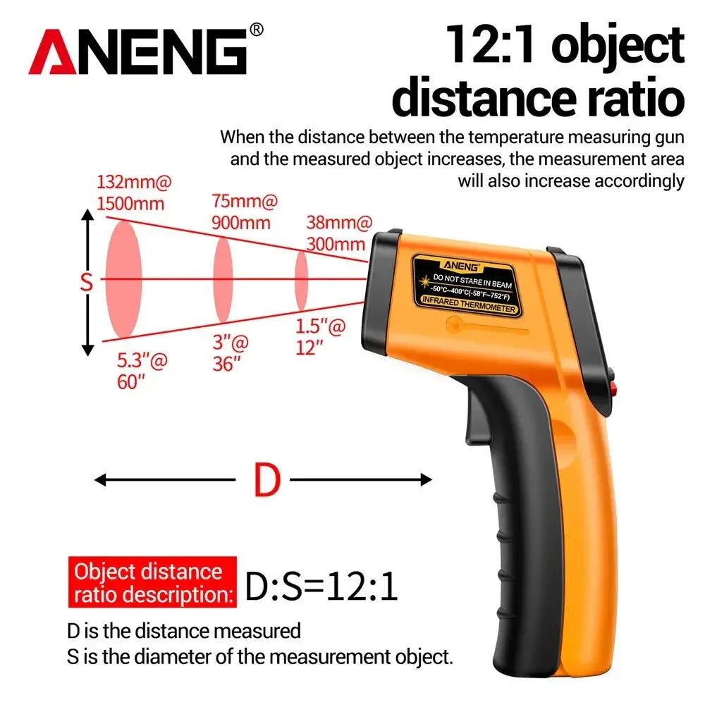 Infrared thermometer with distance ratio diagram for ANENG TH201 Digital Infrared Thermometer