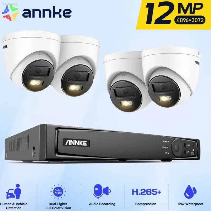 ANNKE 12MP Dual Light Smart Video Surveillance Kit 2/4PCS POE Camera 12MP NVR Smart Home Camera 8CH NVR Outdoor Built-in mic - Estalios