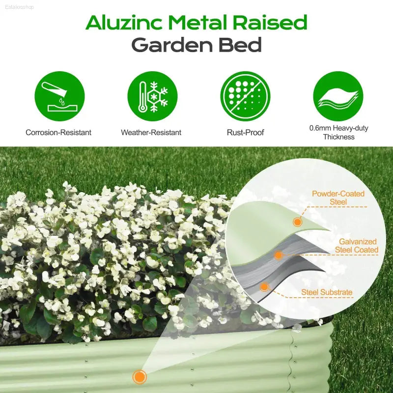 Aoodor 9-In-1 Aluzinc Modular Raised Garden Bed - Versatile Outdoor Planter for Vegetables, Flowers, and Herbs - Olive Green (71''L X 35''W X 17''H) - Estalios