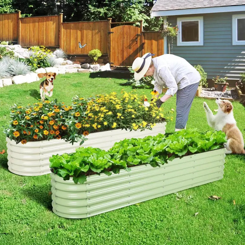 Aoodor 9-In-1 Aluzinc Modular Raised Garden Bed - Versatile Outdoor Planter for Vegetables, Flowers, and Herbs - Olive Green (71''L X 35''W X 17''H) - Estalios