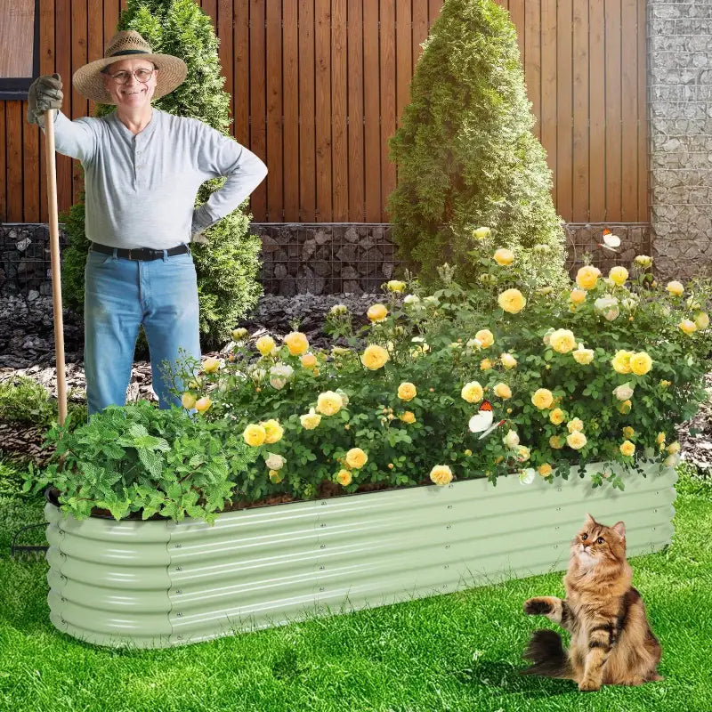 Aoodor 9-In-1 Aluzinc Modular Raised Garden Bed - Versatile Outdoor Planter for Vegetables, Flowers, and Herbs - Olive Green (71''L X 35''W X 17''H) - Estalios