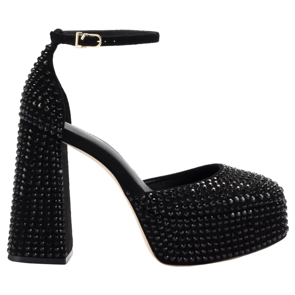 Black platform heel with ankle strap from the Sparkle Up Your Ari Crystal shoes deals