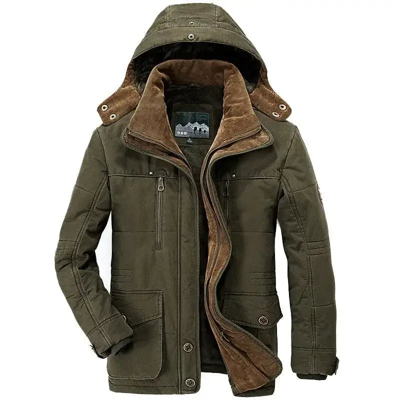 Olive green hooded winter parka for men, perfect for stylish warmth this season