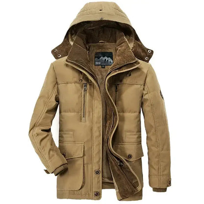 Tan hooded winter coat from the Army Green Sold Hooded Winter Parkas collection