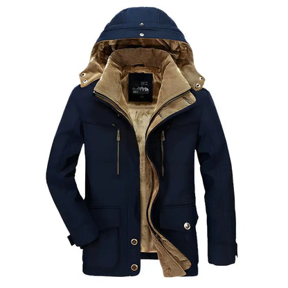 Navy blue hooded winter coat from the Army Green Sold Hooded Winter Parkas collection