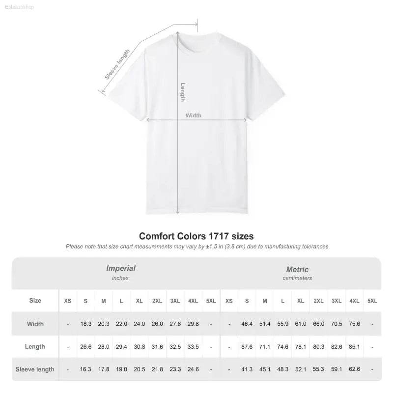 T-shirt size chart.