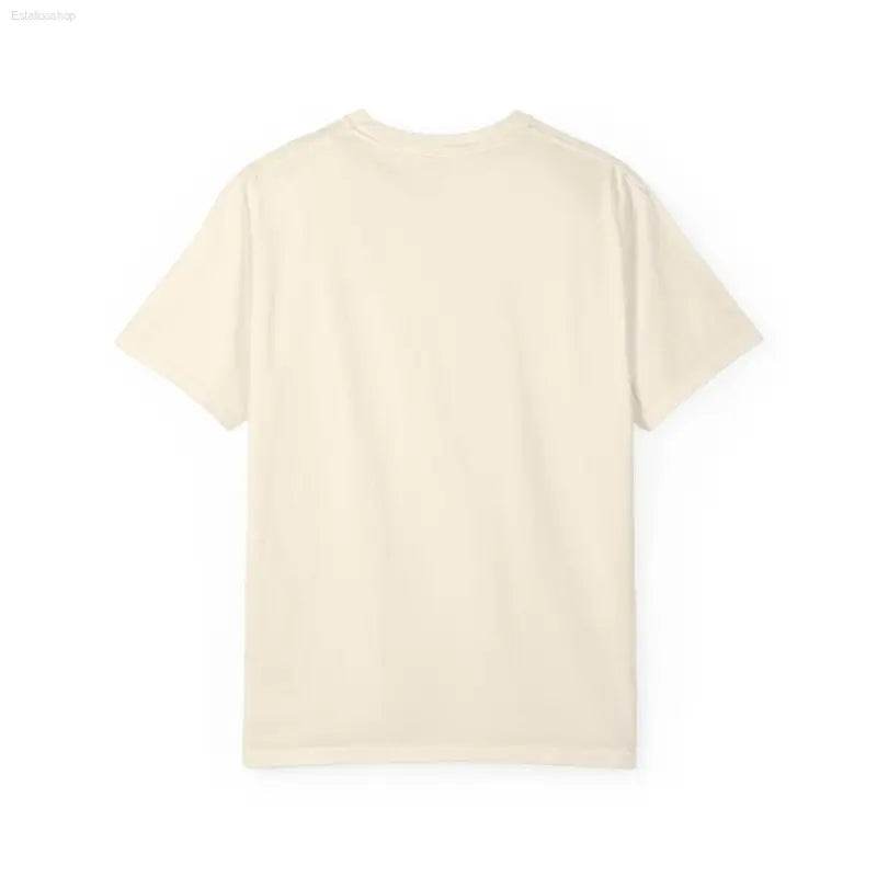 Plain cream-colored t-shirt.