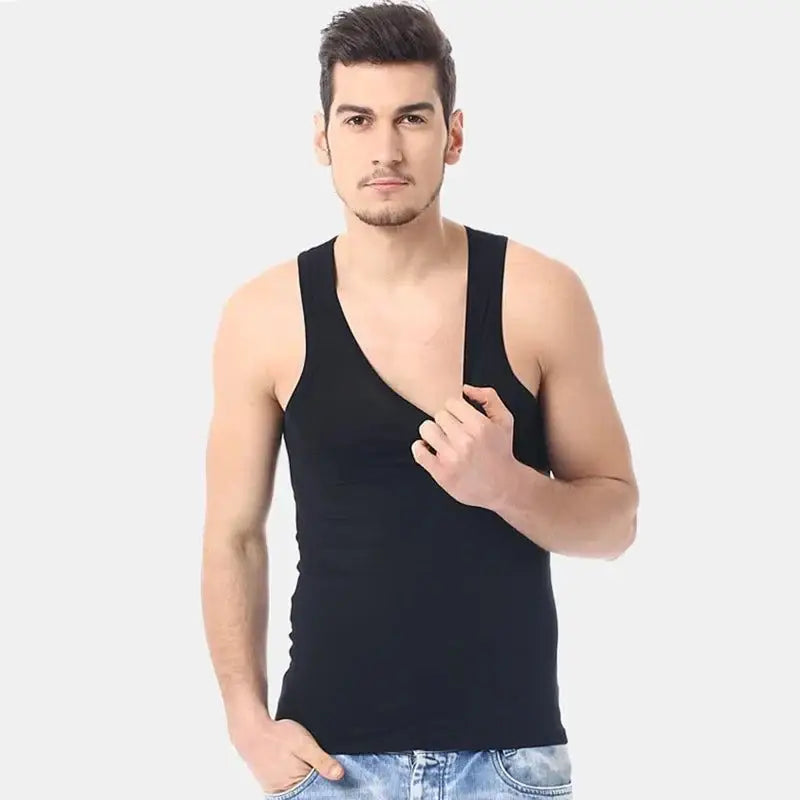 Black tank top from Asia XXL Sold, perfect narrow shoulder cotton vest for casual wear