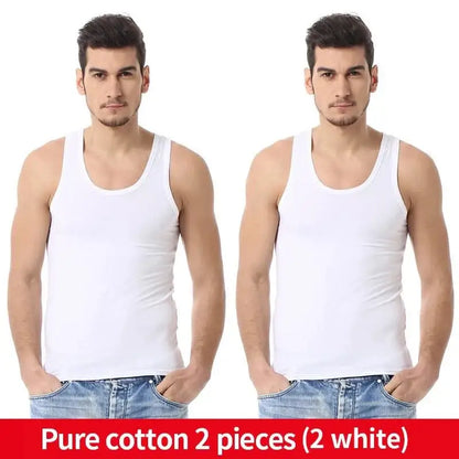 Two white cotton narrow shoulder vests from Asia XXL sold, perfect for casual wear