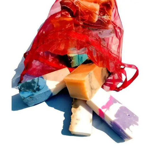 Vibrant Handmade Soap Bars in Chic Red Mesh Bag - Estalios