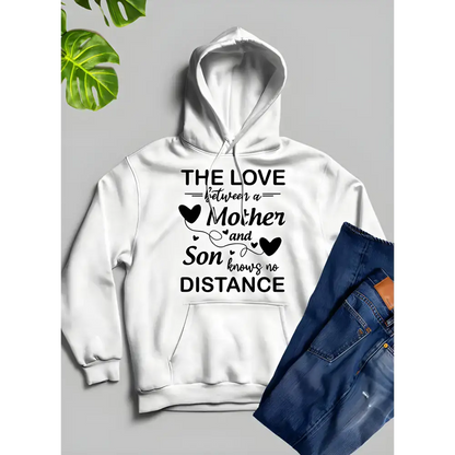 White Athletic Heather Mom & Son Hoodie featuring a heartfelt message for cozy vibes