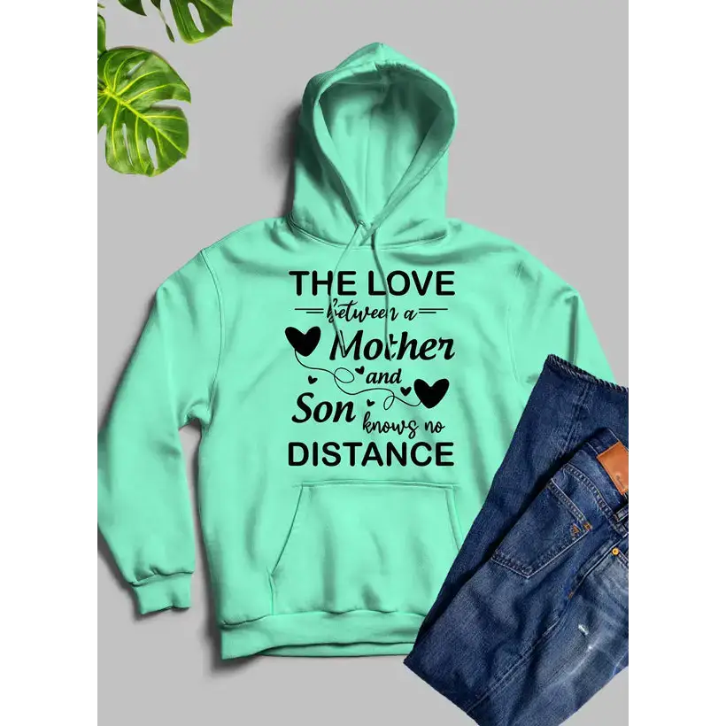 Mint green Athletic Heather Mom & Son Hoodie with an inspiring quote displayed