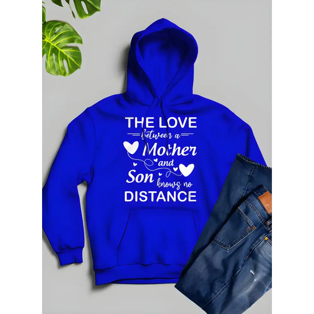 Blue Athletic Heather hoodie with heartfelt Mother and Son message for bonding