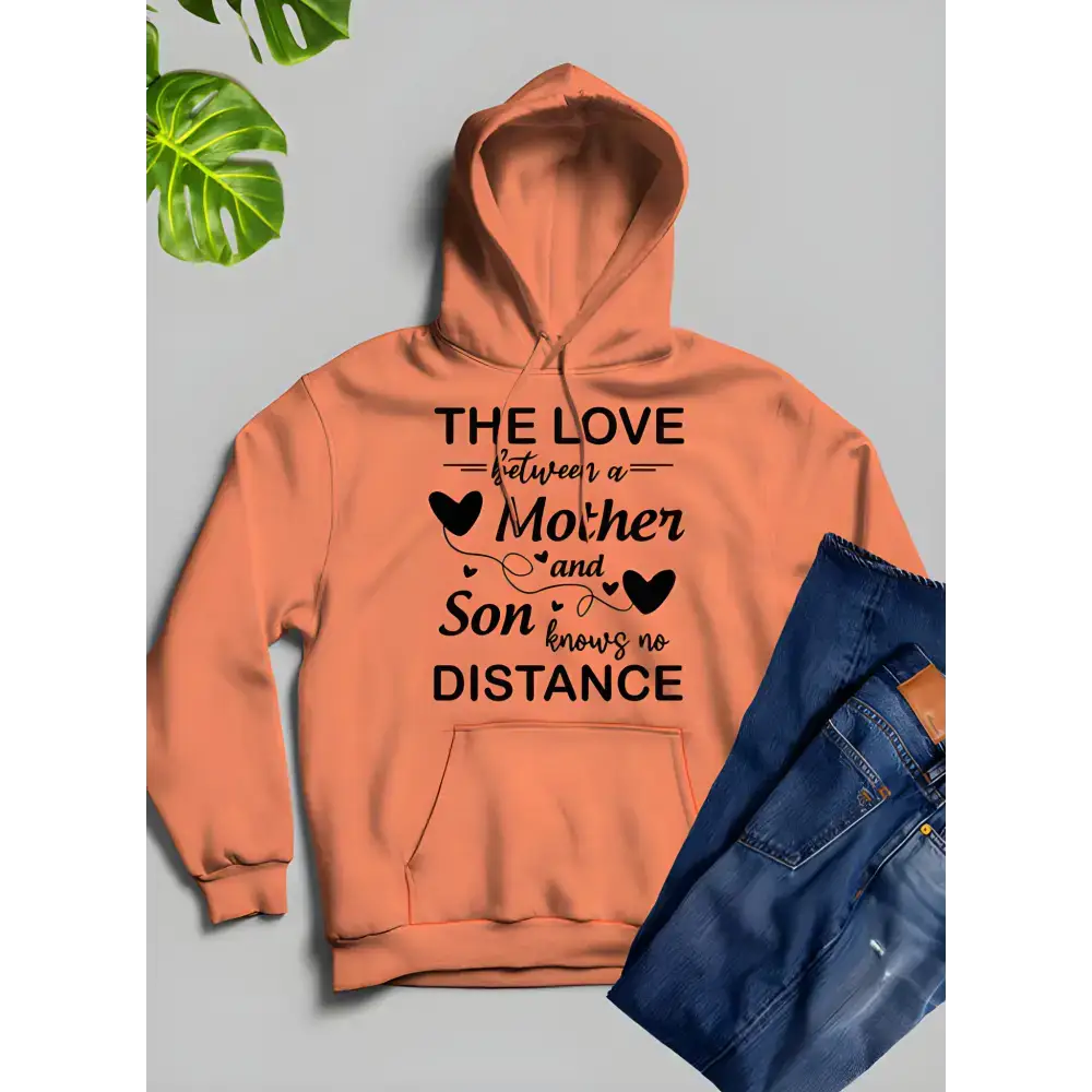 Peach hoodie featuring The Love Between a Mother and Son Knows No Distance in Athletic Heather