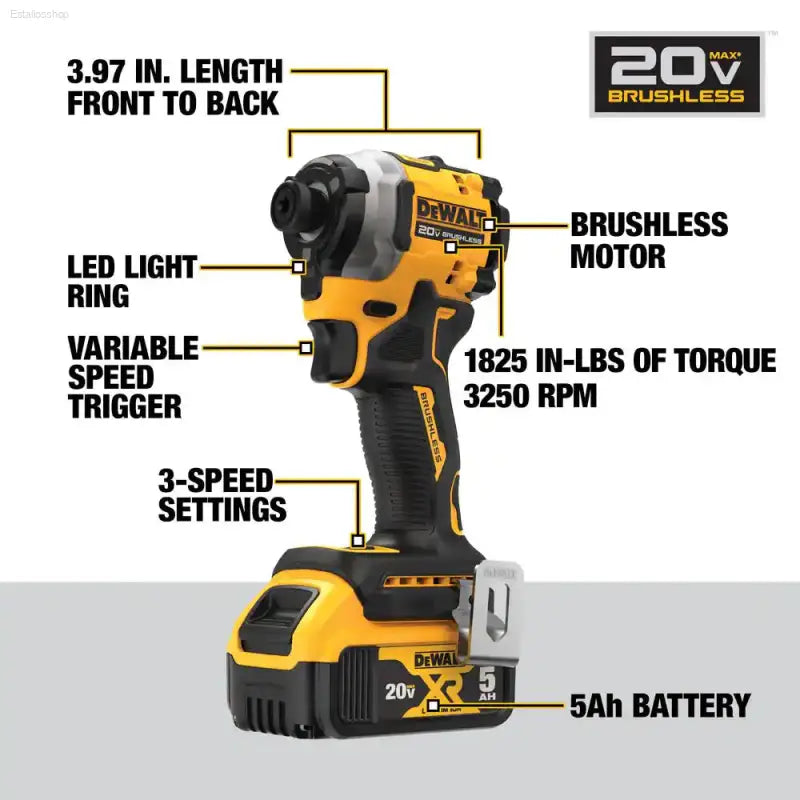 ATOMIC 20V MAX Lithium-Ion Cordless 1/4" Brushless Impact Driver Kit with 5 Ah Battery, Charger, and Carrying Bag